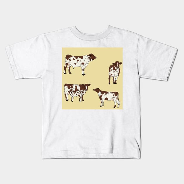 Ayrshire Cows Pattern Yellow Kids T-Shirt by TrapperWeasel